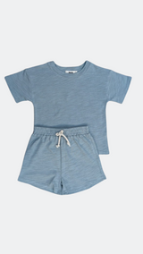 Ensemble  T-shirt et Short Bleu en Coton Biologique