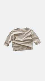 T-shirt basique à manches longues en coton - Beige