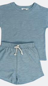 Ensemble  T-shirt et Short Bleu en Coton Biologique