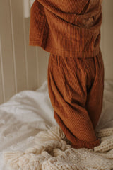 Pantalon large en velours côtelé beige