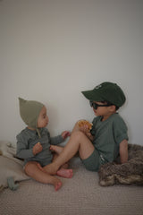 Ensemble  T-shirt et Short Cycliste Vert Olive en Coton