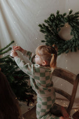 Ensemble deux pièces à carreaux en maille - Sauge