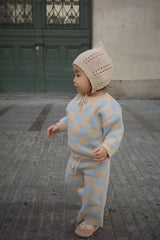 Ensemble deux pièces à carreaux en maille - Ciel