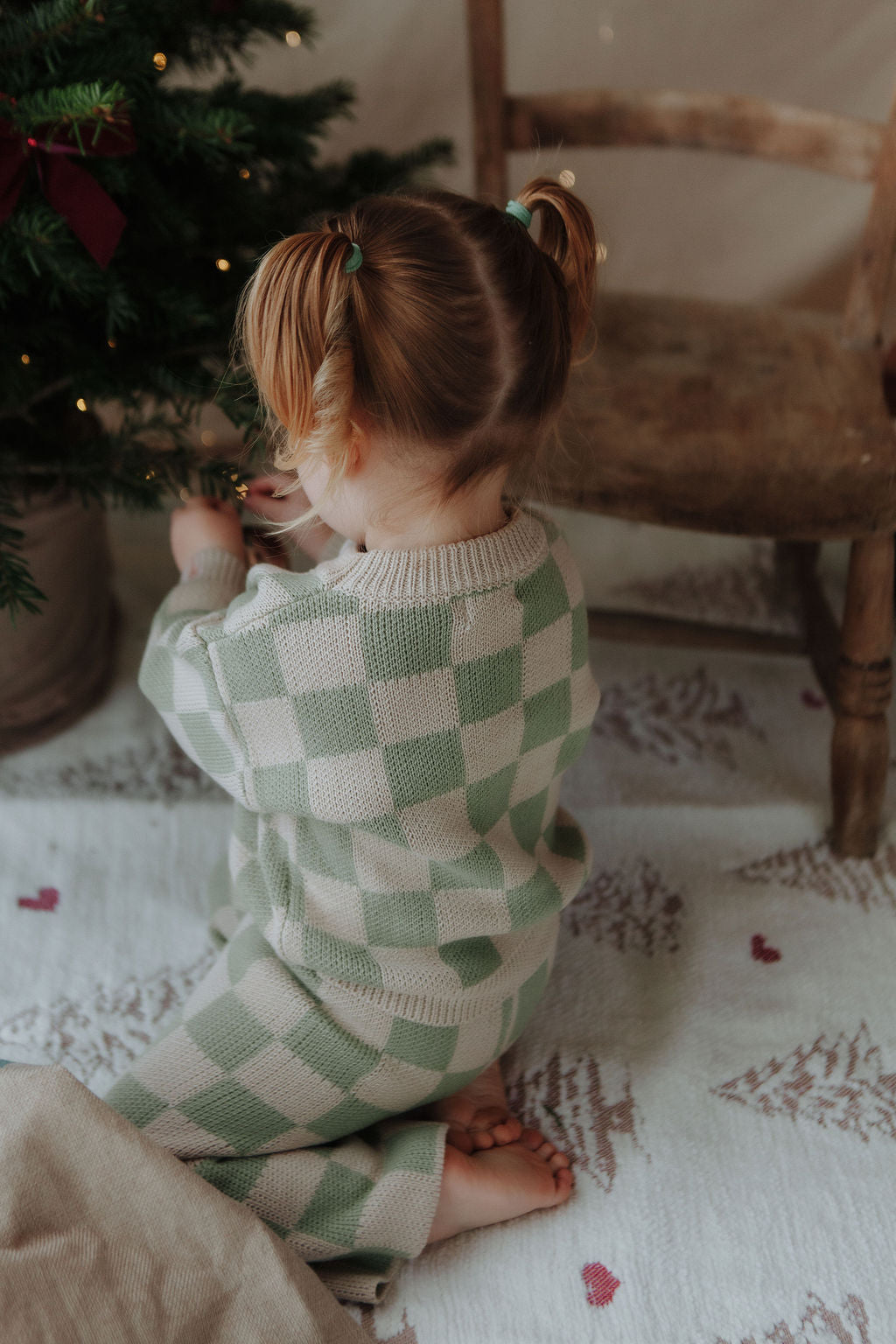 Ensemble deux pièces à carreaux en maille - Sauge