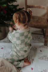 Ensemble deux pièces à carreaux en maille - Sauge