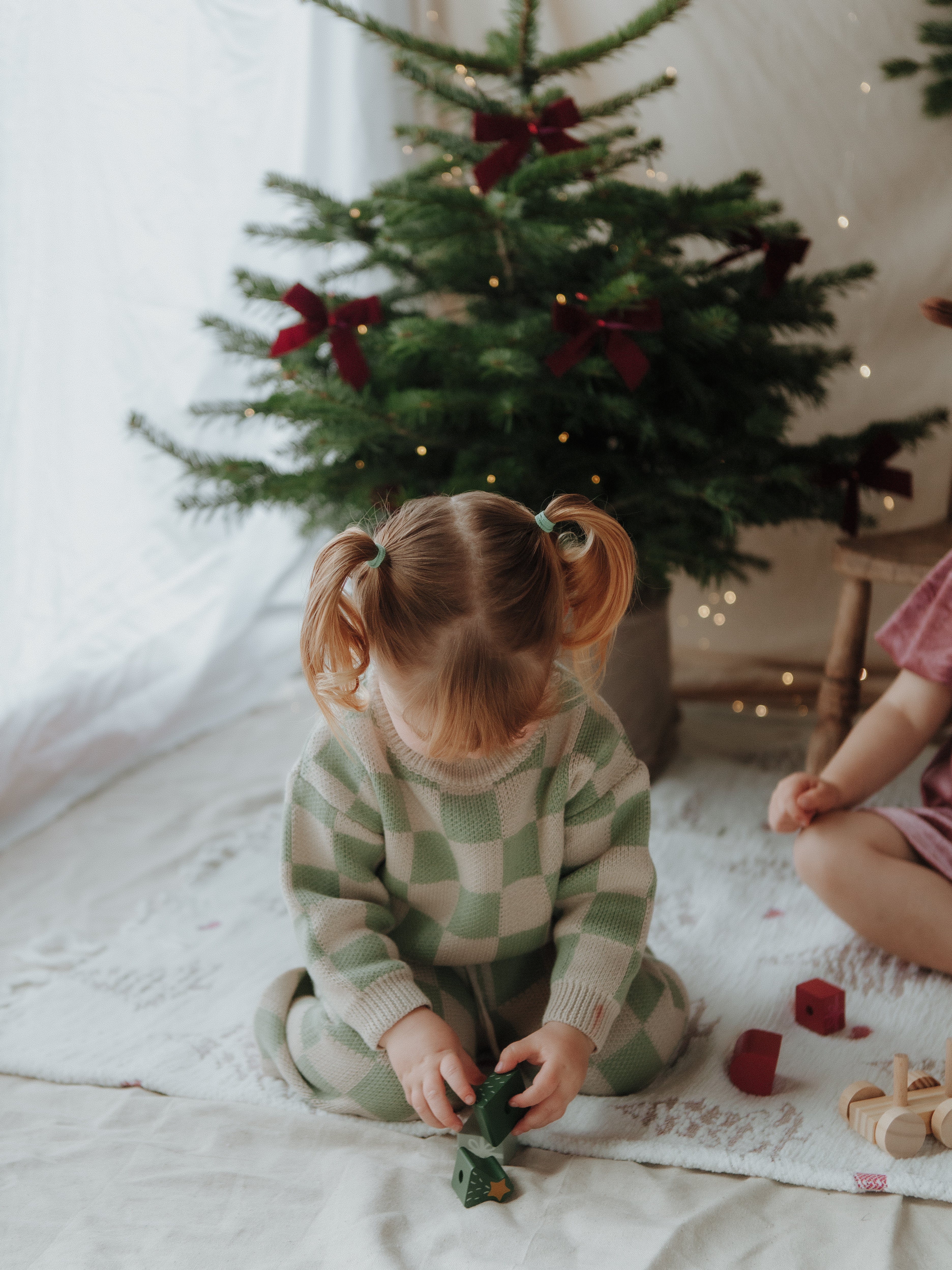 Ensemble deux pièces à carreaux en maille - Sauge