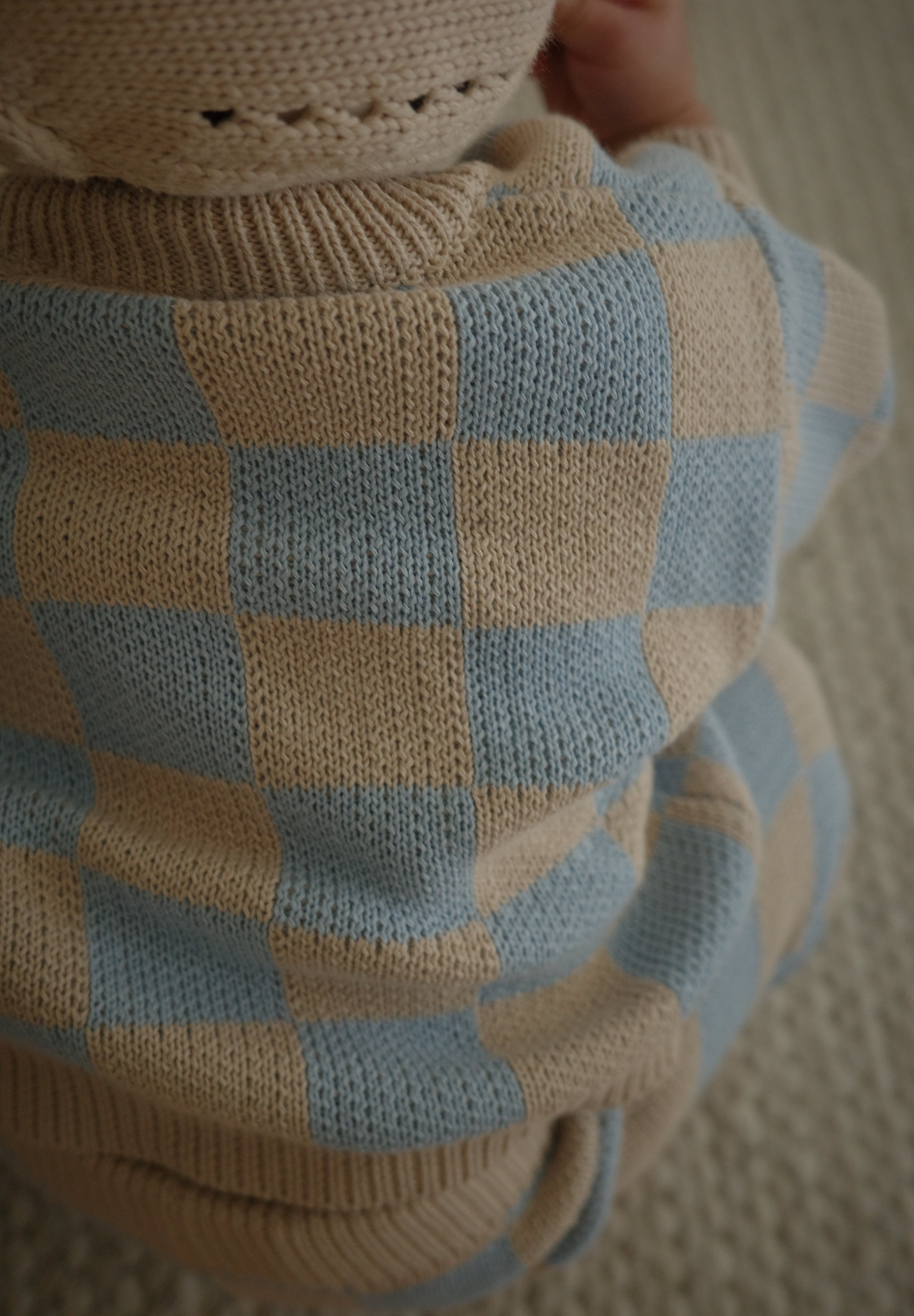 Ensemble deux pièces à carreaux en maille - Ciel