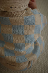 Ensemble deux pièces à carreaux en maille - Ciel