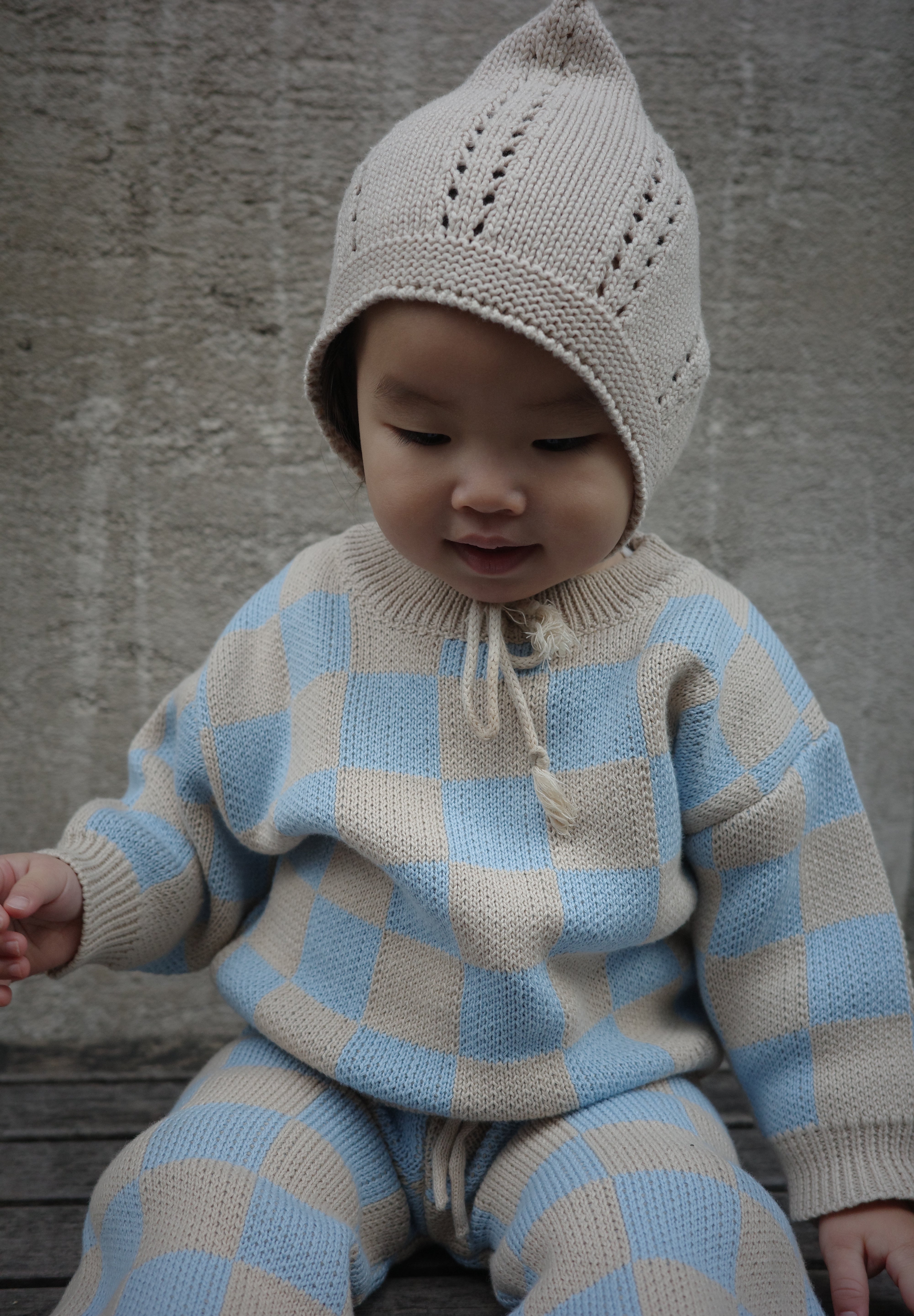 Ensemble deux pièces à carreaux en maille - Ciel