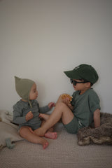 Ensemble  T-shirt et Short Cycliste Vert Olive en Coton 