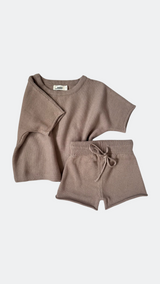 Ensemble T-shirt et Short Cycliste Mocha en Coton 