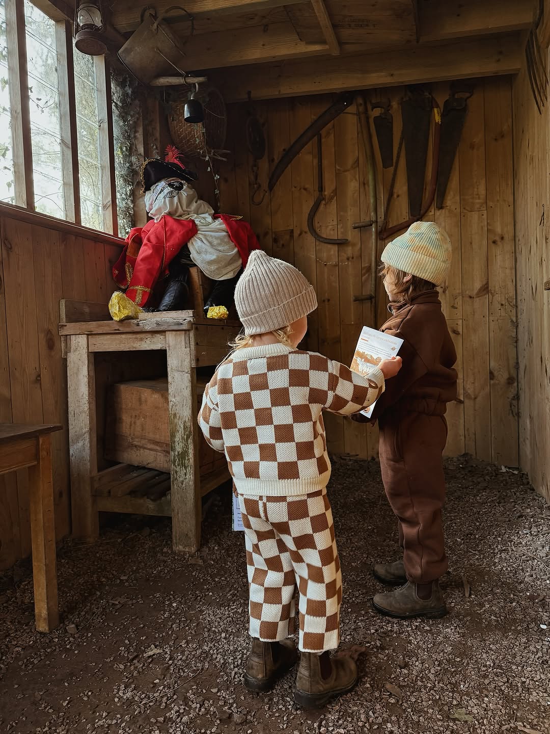 Ensemble deux pièces à carreaux en maille - Mocha