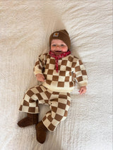 Ensemble deux pièces à carreaux en maille - Mocha