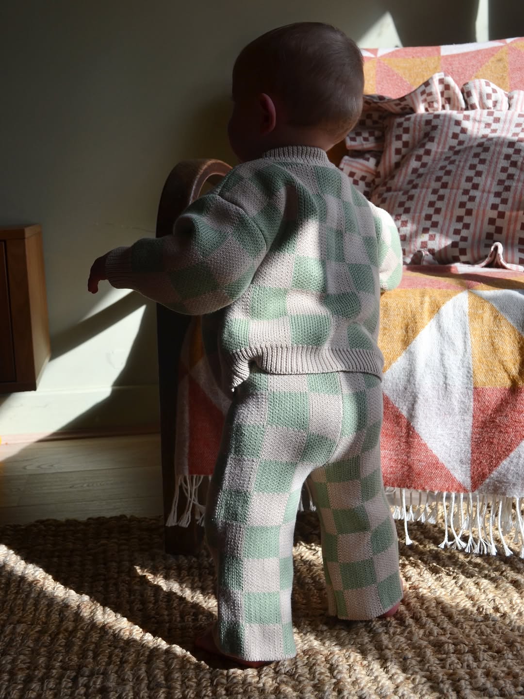 Ensemble deux pièces à carreaux en maille - Sauge