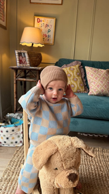 Ensemble deux pièces à carreaux en maille - Ciel